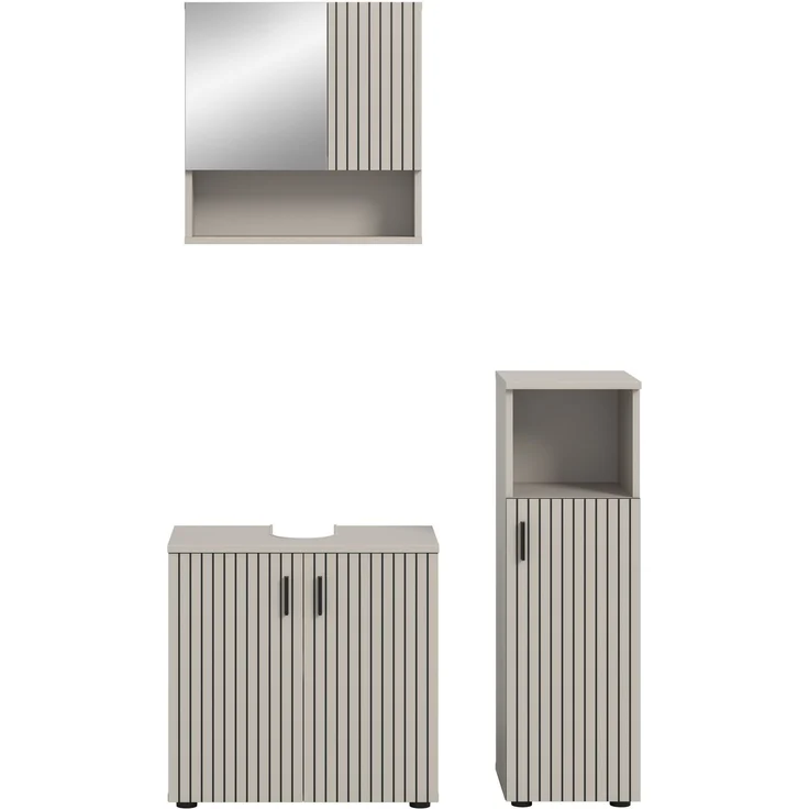 xonox. home – Badkombination Mone 105 x 180 x 30 cm in Kaschmir Nachbildung – 3-teiliges Set inkl. Waschbeckenunterschrank, Spiegelschrank & Badschrank – Stilvolle Einrichtungslösung mit kompakten Maßen – Bild 2