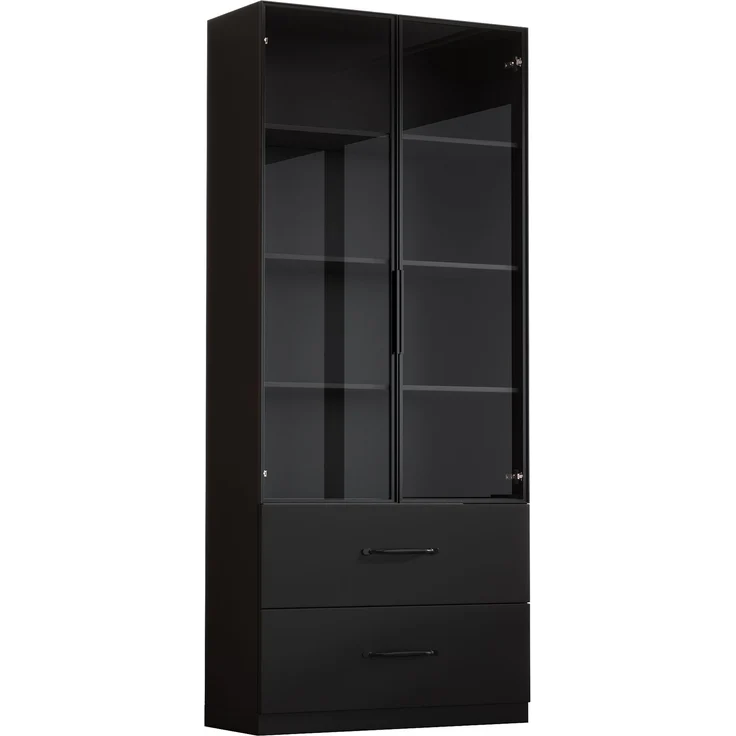 ZUBALIYA LED-Vitrine 60×40×160 cm - Glasvitrine, Bücherregal und Multifunktionsschrank mit Beleuchtung und Schubladen, mit Aluminiumrahmen, Hartglastüren und sanft schließenden Scharnieren, mehrfarbige LED – Bild 7