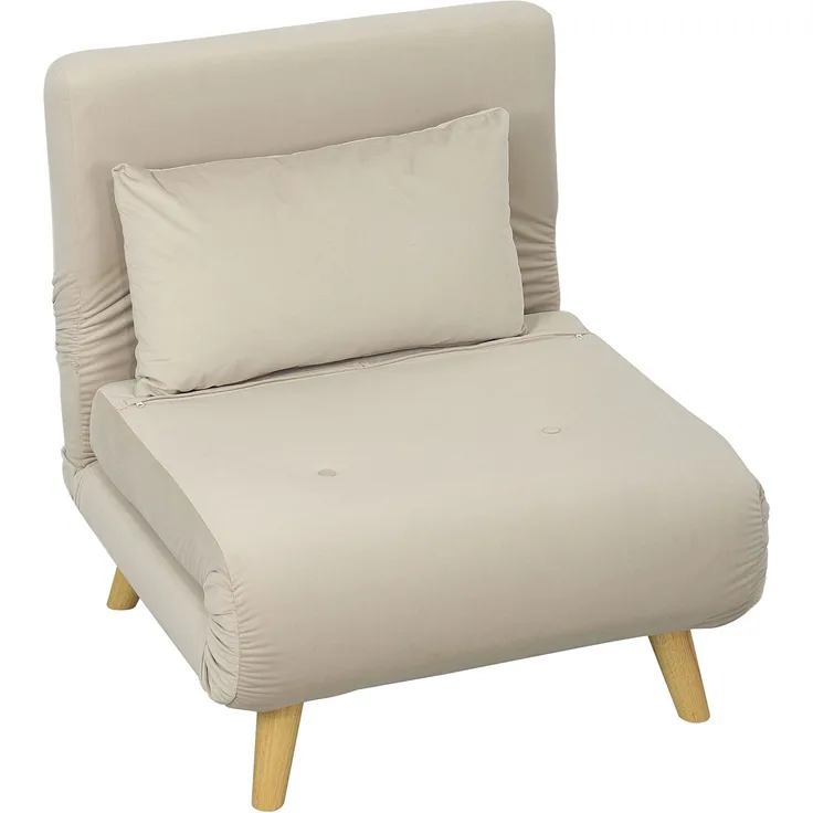 Rayofly-Klappsessel mit Bettfunktion, Samtoptik, verstellbare Lehne, belastbar bis 120 kg, Beige, H 790cm x T 720cm x B 780cm