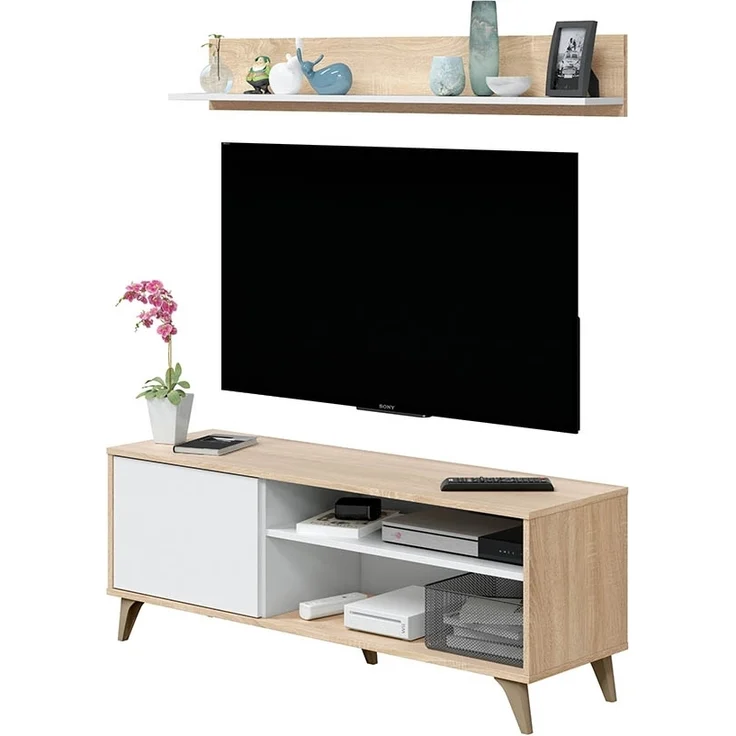 Wohnzimmer-Set >KIKUA PLUS< (4-Teilig) in Canadian Eiche/Artik Weiß - 135x50x40 (BxHxT) – Bild 5
