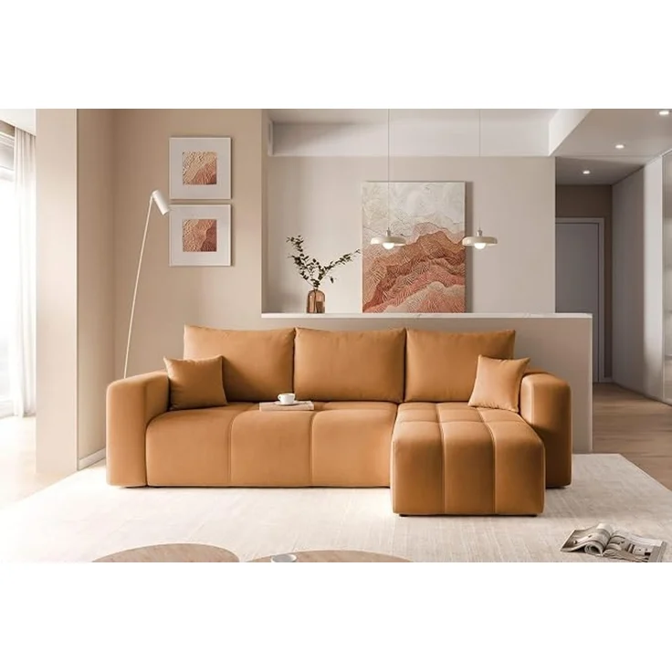 Ecksofa, 248 x 145 cm, mit Bettkasten und Schlaffunktion, gelb – Bild 2