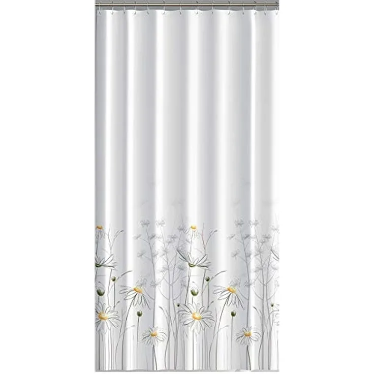 Ekershop Duschvorhang Textil Daisy Gänseblümchen Weiß und Gelb für Duschstange Breite 240 cm (inkl. Ringe), Höhe 200 cm, wasserabweisend, waschbar, bügelbar
