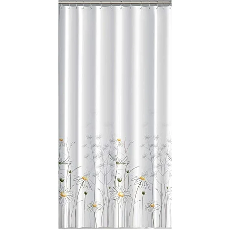 Ekershop Duschvorhang Textil Daisy Gänseblümchen Weiß und Gelb für Duschstange Breite 240 cm (inkl. Ringe), Höhe 200 cm, wasserabweisend, waschbar, bügelbar – Bild 1