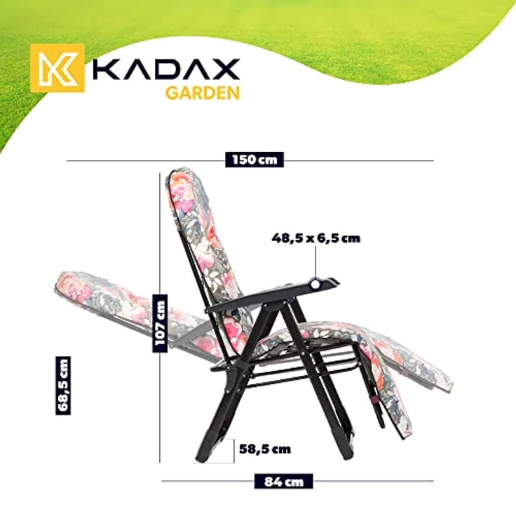 Kadax Gartenliegestuhl, Grau-Rosa, verstellbar, Metall, 58x150 cm, für Garten und Terrasse – Bild 2
