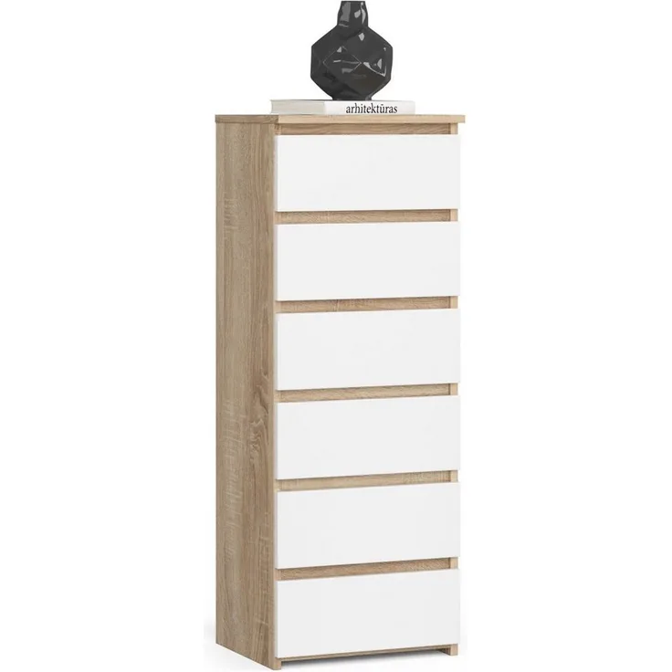 Home Collective Kommode 40 cm breit Holz Highboard Sideboard für Flur Schlafzimmer Wohnzimmer (Mehrzweckschrank Schrank schmal Kommode Schlafzimmer mit Schubladen), Kinderzimmer Organizer, 109 cm hoch mit 6 Schubladen sonoma-weiß