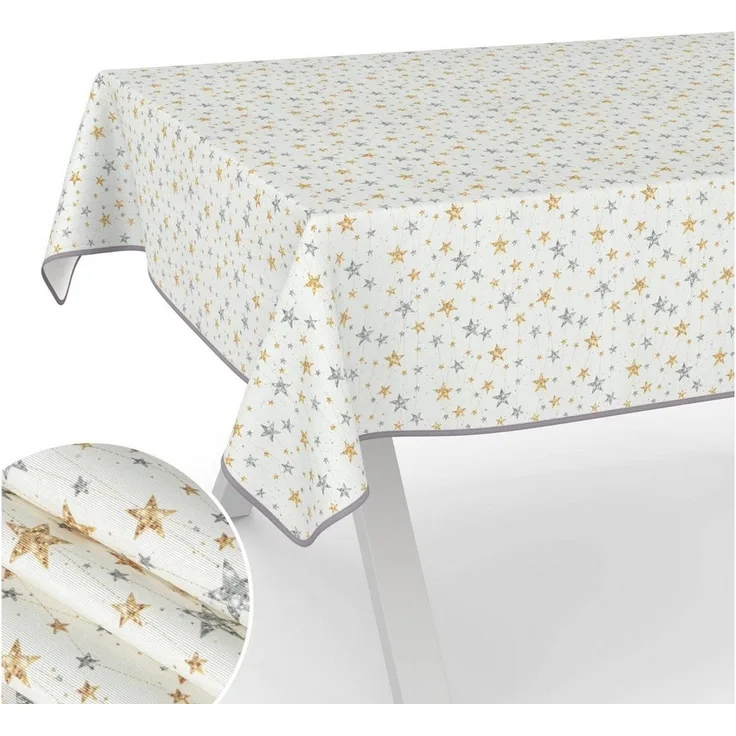ANRO Tischdecke pflegeleicht Weihnachten Tischtuch Christmas Strene Tischwäsche (Einzelstück 1-tlg), Schutz-Beschichtung wasserabweisend Gold-Silber 90x130cm