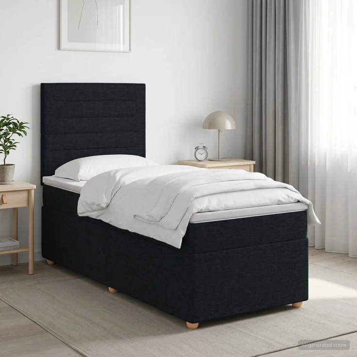 vidaXL Boxspringbett mit Matratze Schwarz 100 x 200 cm Stoff 3453811 – Bild 1