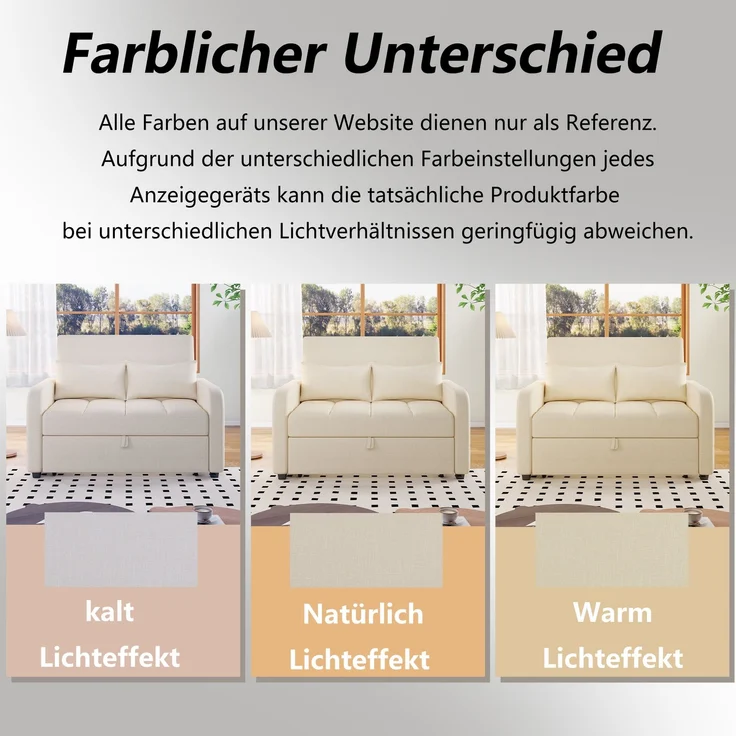 Klappsofa Schlafsofa ausziehbar Baumwoll-Leinen verstellbare Rückenlehne Gästebett Multifunktion Sofa-Bett,Beige – Bild 6