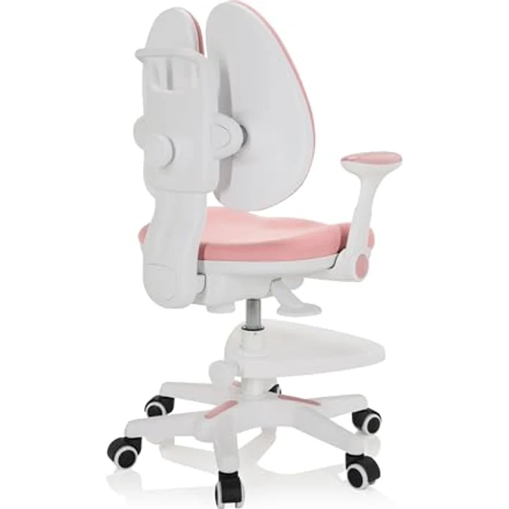 hjh OFFICE 736415 Kinder Schreibtischstuhl Kid Wing Stoff Kinderschreibtischstuhl mit Fußablage, Armlehnen klappbar, Rosa/Weiß – Bild 9
