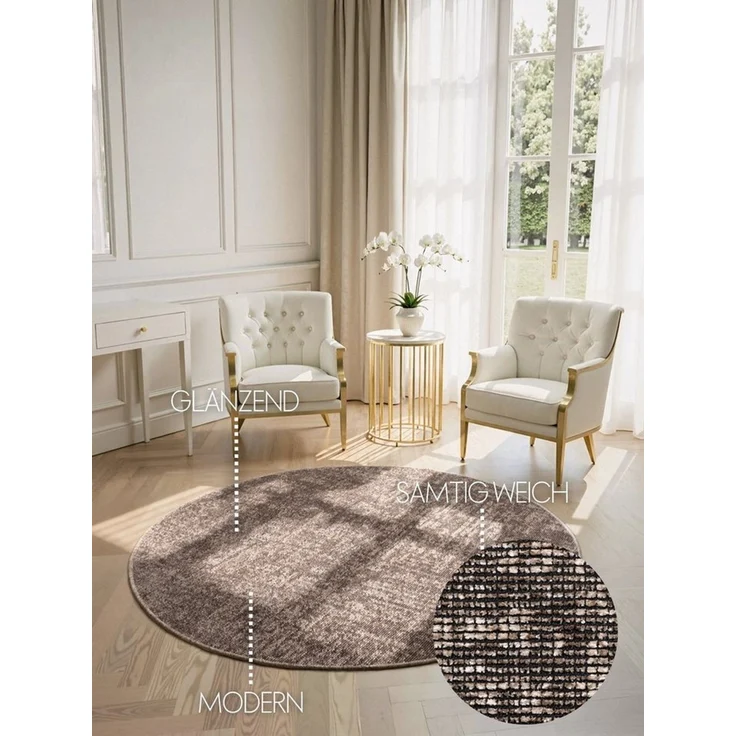 Elle Decoration Brilliance - Kurzflor Teppich Prisma, Wohnzimmerteppich mit Raster Design, Kachel, Quadrat Muster, Glänzender, Moderner Teppich für Wohnzimmer, Schlafzimmer - Beige, Ø 160 cm – Bild 2