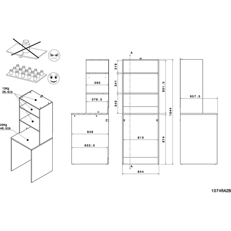 Mehrzweckschrank-Set >Laundry 3< (3-teilig) Weiss / Eiche Dekor - 204x184x67cm (BxHxT) – Bild 6