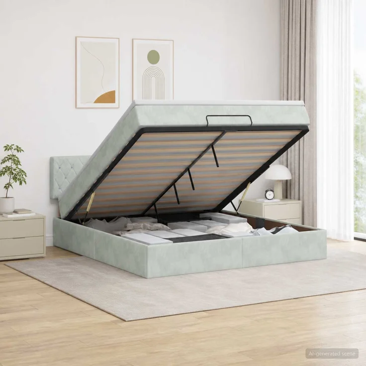 vidaXL Ottoman Bett mit Matratze Hellgrau 160 x 200 cm Samt 3456495 – Bild 1
