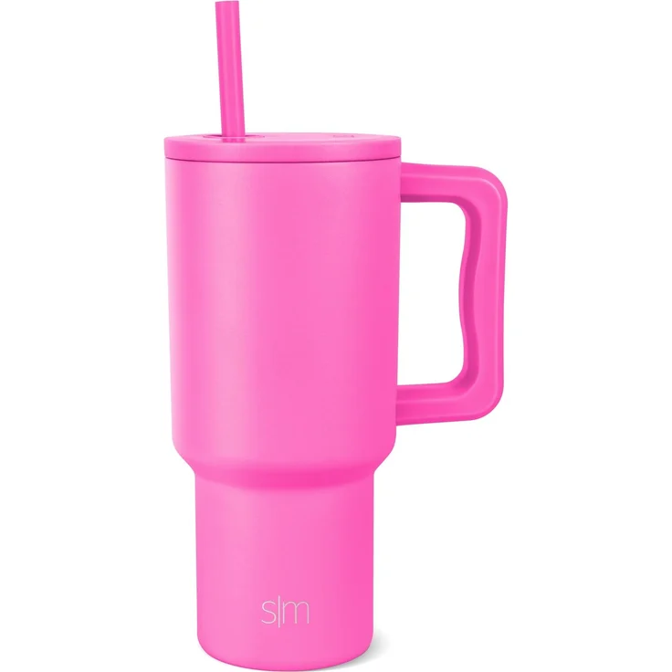 Simple Modern Thermobecher mit Strohhalm und Griff | Isolierter Edelstahl-Trinkbecher Eiskaffee-Reisebecher | Geschenke für Frauen und Männer | Trek | 890ml | Raspberry Vibes