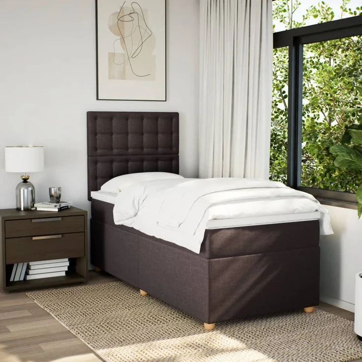 vidaXL Boxspringbett mit Matratze Dunkelbraun 100x200 cm Stoff 3293508 – Bild 5