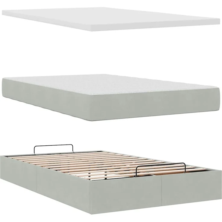 vidaXL Ottomane Bett mit Matratze & LEDs Hellgrau 120x190 cm Samt 3312608 – Bild 5