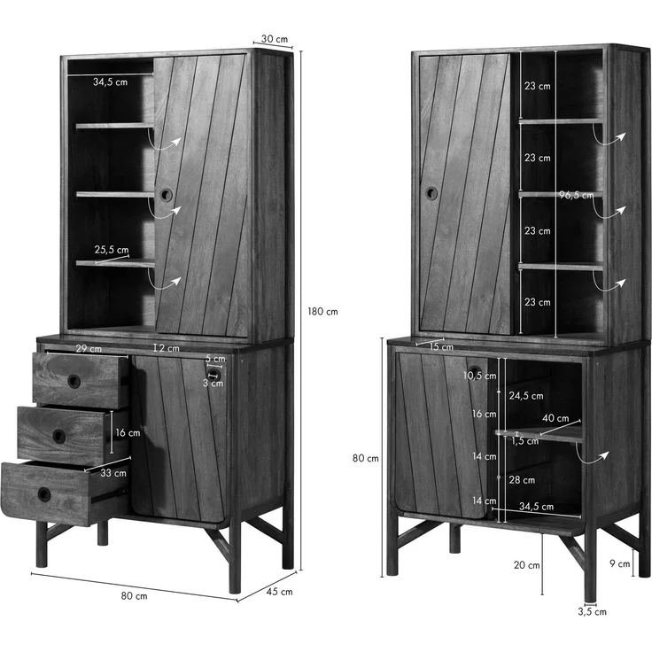 Buffet Mango 80x45x180 braun geölt / dunkler Granit LOS ANGELES #104 – Bild 8