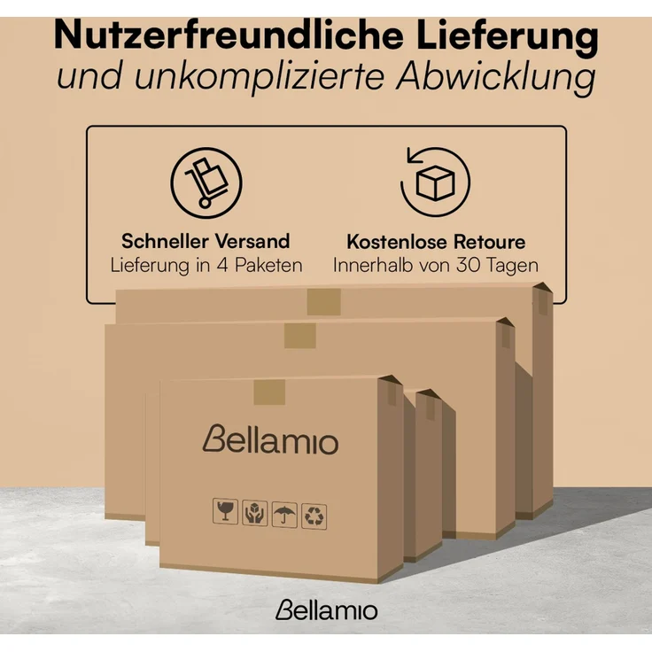 Bellamio 'Livny' Set aus Schminktisch mit Spiegel und Wolkenstuhl, LED-Beleuchtung, mit 5 Schubladen, beidseitig montierbar, weiß Hochglanz, 80x53x110 cm, LED-Beleuchtung mit mit 3 einstellbaren Lichtfarben – Bild 11