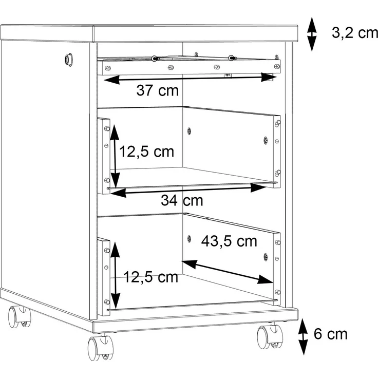 Rollcontainer >DURO< 3 Schübe, Pinie Weiss / Eiche Antik - 42,3x61,4x53cm (BxHxT) – Bild 5