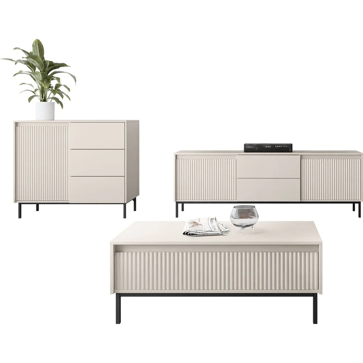 Wohnzimmer-Set Ozmi II Kommode, TV-Lowboard, Couchtisch (Farbe: Cashmere) – Bild 2