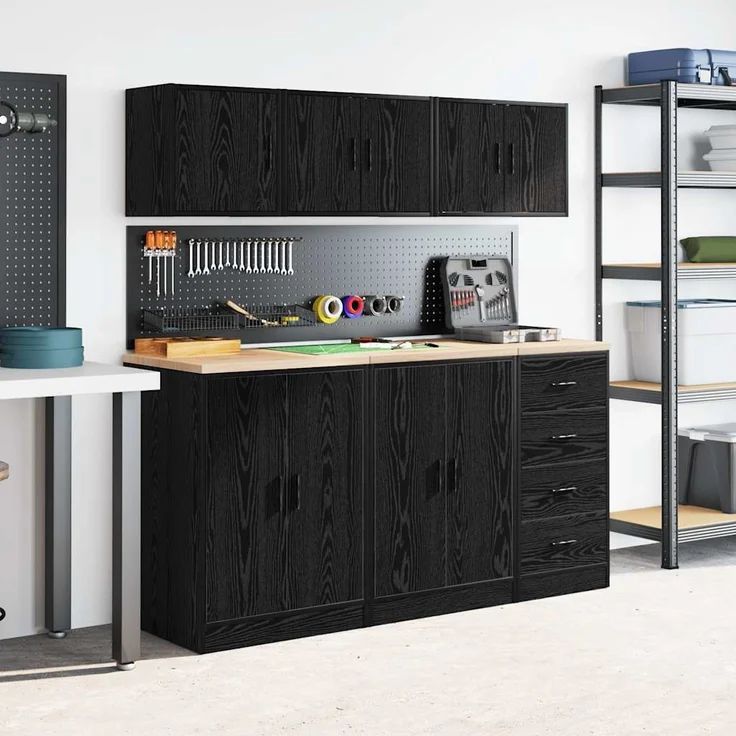 vidaXL Garagen-Wandschränke 2 Stk. Schwarz Holzwerkstoff 860646 – Bild 3