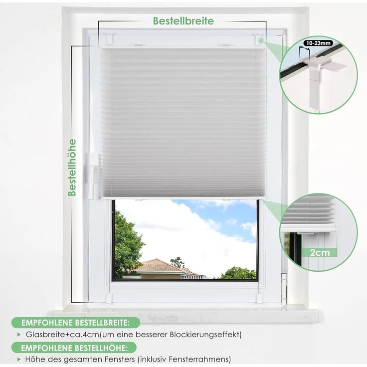 bobodeco Plissee ohne Bohren Klemmfix Faltrollo Jalousie Grau 55x200 cm (BxH), Plisseerollo Sichtschutz und Sonnenschutz Blickdicht Easyfix lichtdurchlässig Rollo für Fenster & Tür – Bild 6