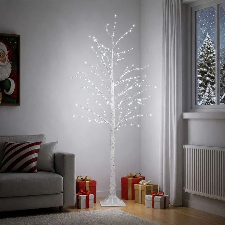 vidaXL Birken-Weihnachtsbaum Weiß 22 x 22 x 180 cm Kunststoff 319 LEDs 42055356 – Bild 1