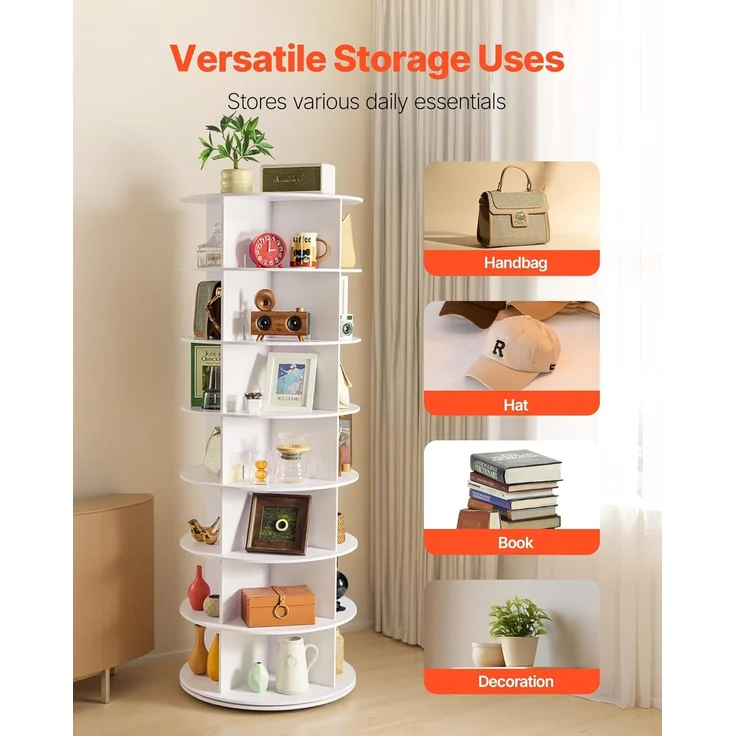 VEVOR Schuhregal Schuhschrank für 28 Paar Schuhe (7-stöckig) 360° drehbar, platzsparende Schuhaufbewahrung, Schuhablage für Schlafzimmer Wohnzimmer Eingangsbereich, Weiß 598 x 598 x 1620 mm – Bild 8