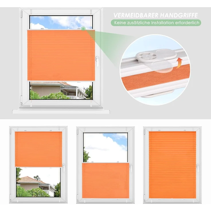 bobodeco Plissee ohne Bohren Klemmfix Faltrollo Jalousie Orange 80x130 cm (BxH), Plisseerollo Sichtschutz und Sonnenschutz Blickdicht Easyfix lichtdurchlässig Rollo für Fenster & Tür – Bild 5