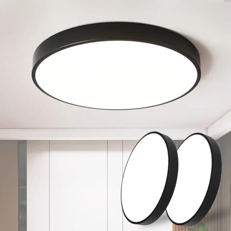 style home LED Deckenleuchte Metall Deckenlampe 12W/24W/36W/48W/96W, Runde/Quadratisch, LED fest integriert, Warmweiß 3000K ohne Fernbedienung, 24W, Ø30*4cm, Runde Lampe für Wohnzimmer Schlafzimmer Küche, Schwarz – Bild 1