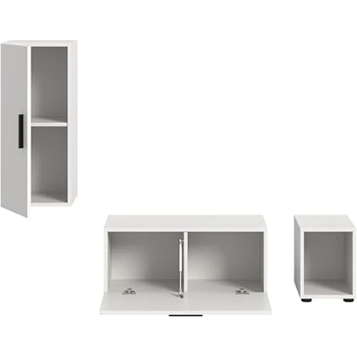 xonox. home – Wohnwand The One 75x34x34 cm in Weiß Nachbildung – Kompaktes Hängeregal mit 1 Tür, 1 Klappe und 5 Fächern – Modernes Design mit offenem Fach für Deko & vielseitigem Stauraum im Flur – Bild 5