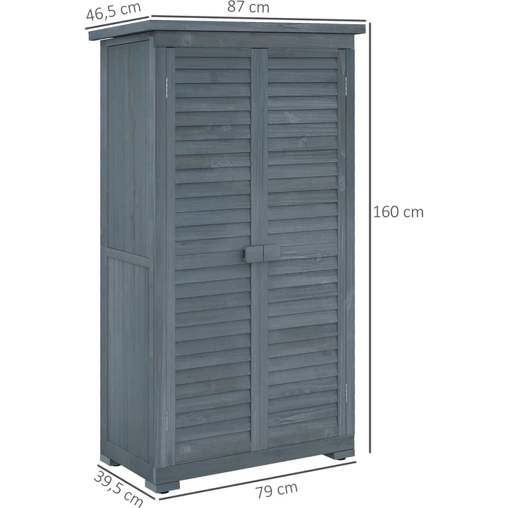 Gartenschrank 87 x 46,5 x 160 cm aus Tannenholz mit Lamellentüren und Bitumendach – Bild 2