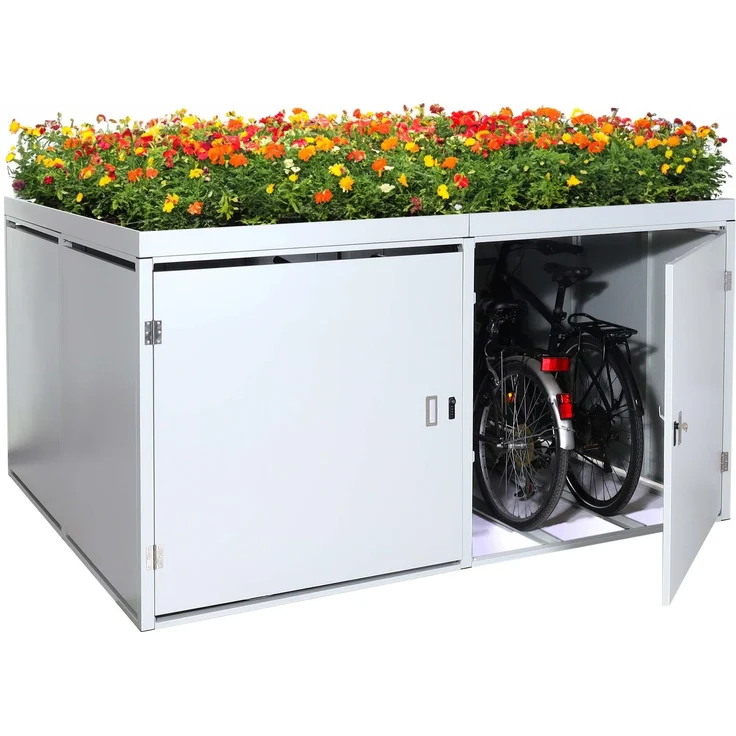 Mendler 'HWC-L56b' 4er-Fahrradgarage mit Pflanzkasten, abschließbar, verzinkter Stahl hellgrau, 220 x 210 x 126 cm – Bild 1