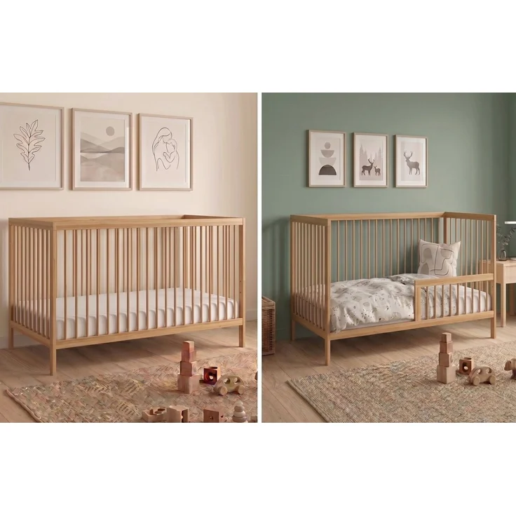 Kids Collective Babybett Kinderbett Gitterbett Baby Bett mit Rausfallschutz 60x120 70x140, stabiles Buchenholz, made in Europe 70x140 cm Natur – Bild 1