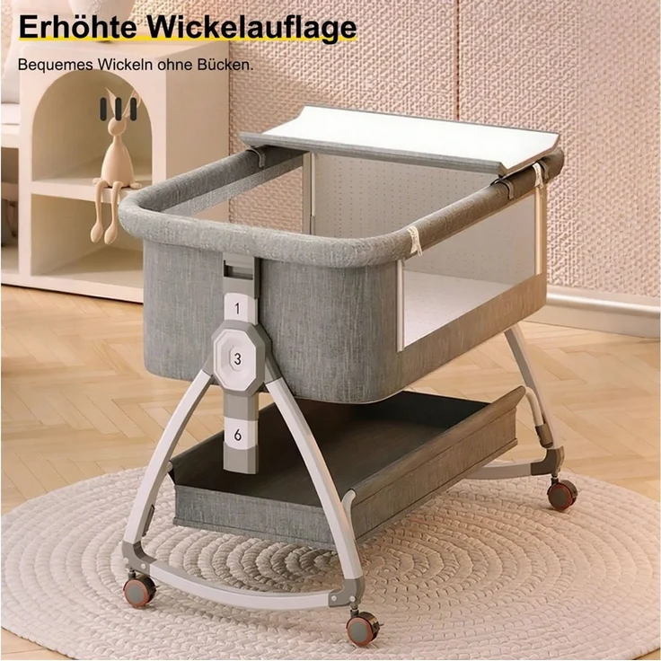 AIMAX Babybett Zustellbett Reisebett Kinderreisebett mit Matratze Laufstall, Höhenverstellug Moskitonetz Wickeltisch zu Montieren und zu Falten – Bild 4