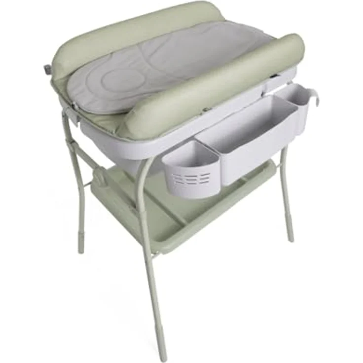 Chicco Cuddle & Bubble Ergonomische Babywanne mit Ständer und Wickeltisch mit Auflage und Weichem Reduzierkissen, Höhenverstellbar, Kompakte Schließung, max. 11 kg, Grau und grün – Bild 4