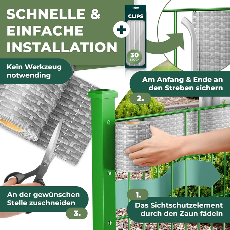 KESSER® PVC Sichtschutzstreifen Sichtschutz Rolle Doppelstabmatten Zaun Blickdicht | Wetterfest und Windschutz | Zaunfolie Sichtschutz Garten Gartenzaun 70 m, Rattan-Grau – Bild 3