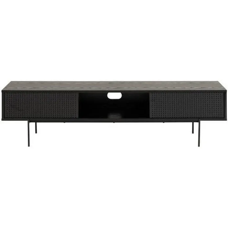 MID.YOU Lowboard, Schwarz, aus Esche und Metall, mit Schiebetüren, 180x44.5x40 cm