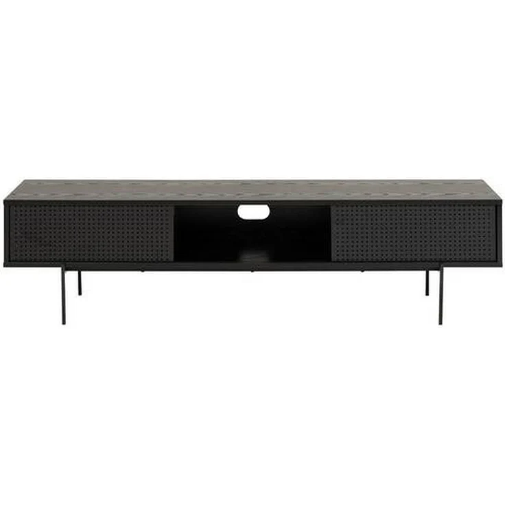 MID.YOU Lowboard, Schwarz, aus Esche und Metall, mit Schiebetüren, 180x44.5x40 cm