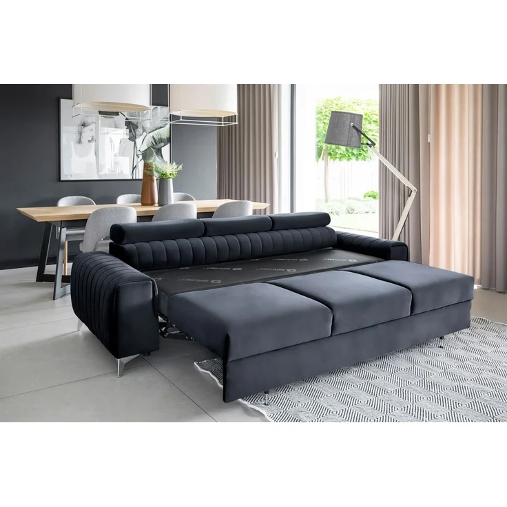 Sofa 3-Sitzer mit Schlaffunktion Schlafsofa ELENI Stoff Monolith Dunkelblau – Bild 2