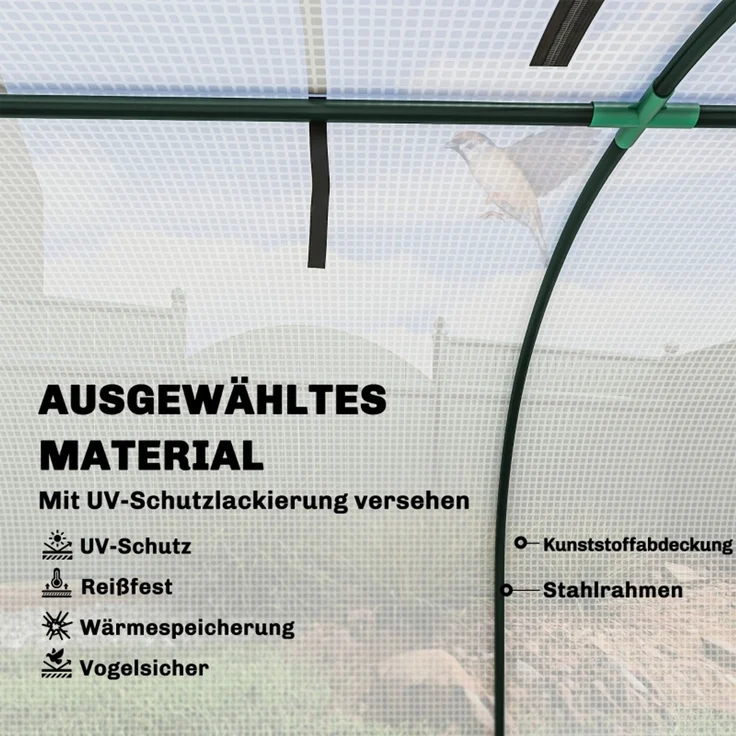 Wohnora-Tunnelgewächshaus, 3 Fenster mit Reißverschluss, Stahlrahmen, robuste Plane, 295 x 100 x 80 cm, Weiß,H 80cm x T 295cm x B 100cm – Bild 2