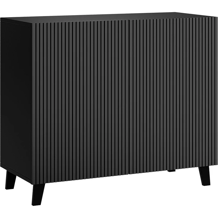 Bellamio 'Tana' Kommode, schwarz mit geriffelter Front, 85x40x92 cm, Sideboard mit 2 Türen und 4 Fächern – Bild 2