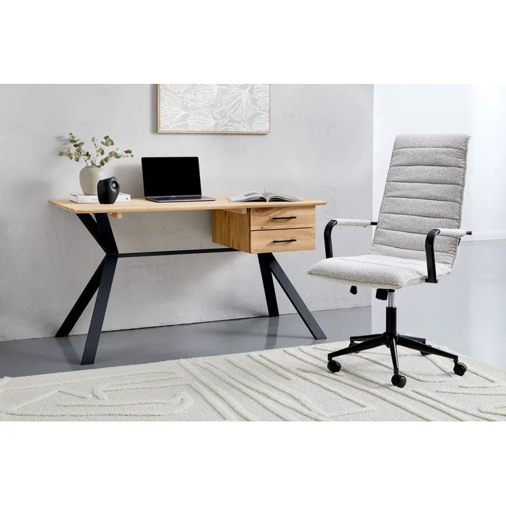Linea Natura 'WINTERTUR' Schreibtisch, Massivholz Eiche, 140 x 77 x 65 cm, mit 2 Schubladen – Bild 2
