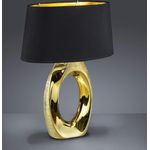 Große Tischleuchte TABA Keramik Gold - Stoffschirm Schwarz, Höhe 52cm