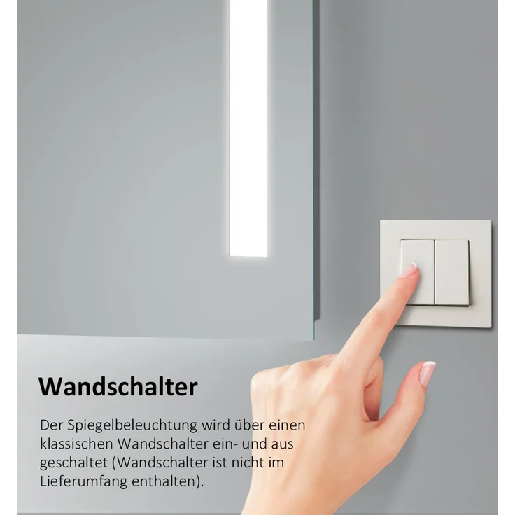 EMKE Badspiegel mit LED Beleuchtung 80x60cm Kaltweißes Licht Wandschalter Badezimmerspiegel – Bild 2