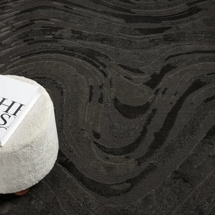 Vimoda Designteppich Teppich Wohnzimmer modern dicht & weich, Rechteckig, Höhe: 11 mm, Einfarbig, Wellenmuster, Läufer, Kurzflor, neues Design, ED Effekt – Bild 3