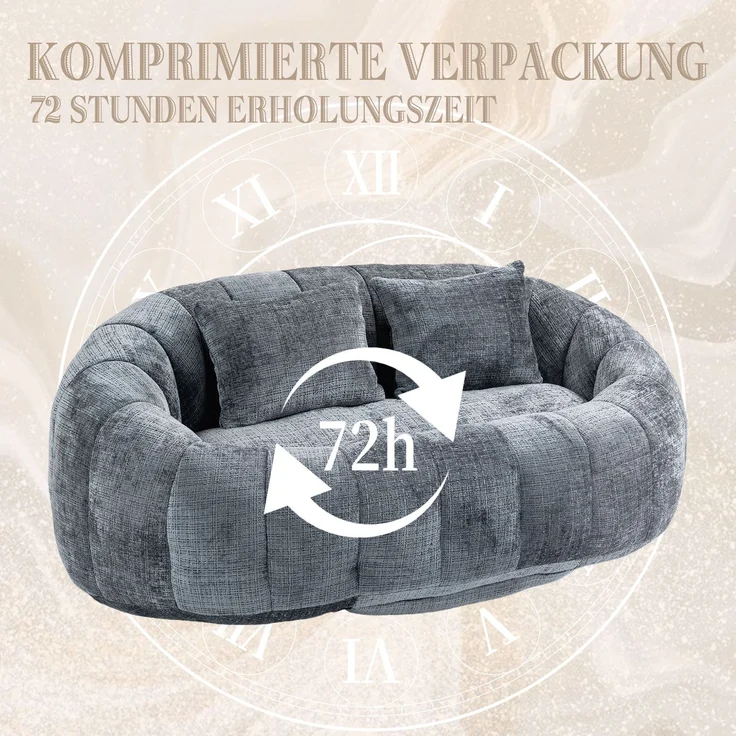 LVHOM XXL Sitzsack Chenille mit 3 Kissen, Lazy Sofa Kuschelig & Atmungsaktiv, Memory Foam Split, 108x108x52cm – Bild 6