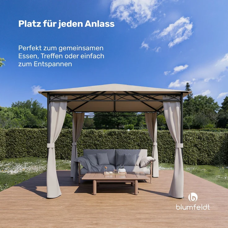 Blumfeldt Mondo - Pergola Partyzelt Gartenzelt Gazebo, Größe: 2,95 x 2,6 x 2,95 m (BxHxT), 4 Seitenteile, EasyMount Concept, Witterungsschutz: UV / Wind / Regen, dunkelgrau – Bild 3