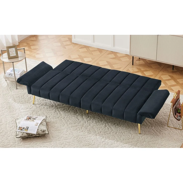 Schlafsofa 183 x 76 x 75 cm, 5-fach verstellbare Rückenlehne & Armlehnen, Samtstoff, multifunktionales Sofa mit Metallfüßen, bequemes Gästebett,Schwarz – Bild 5