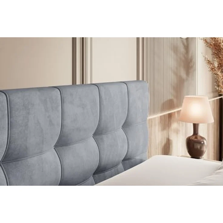 ALTDECOR BERO KING Boxspringbett 180x200 mit H3 Bonellfederung, H4 Multipocket-Matratze (18 cm), 4 cm Topper, gepolstert, Bettkasten, Grau Samt – Bild 8