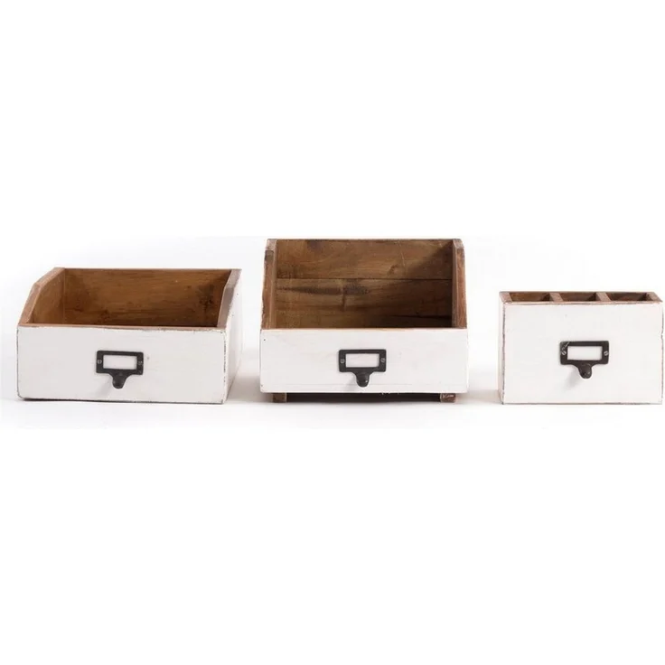 DESIGN DELIGHTS Aufbewahrungsbox SCHREIBTISCH ORGANIZER SET "OFFICE", 3-teilig, Altholz massiv, Farb – Bild 3